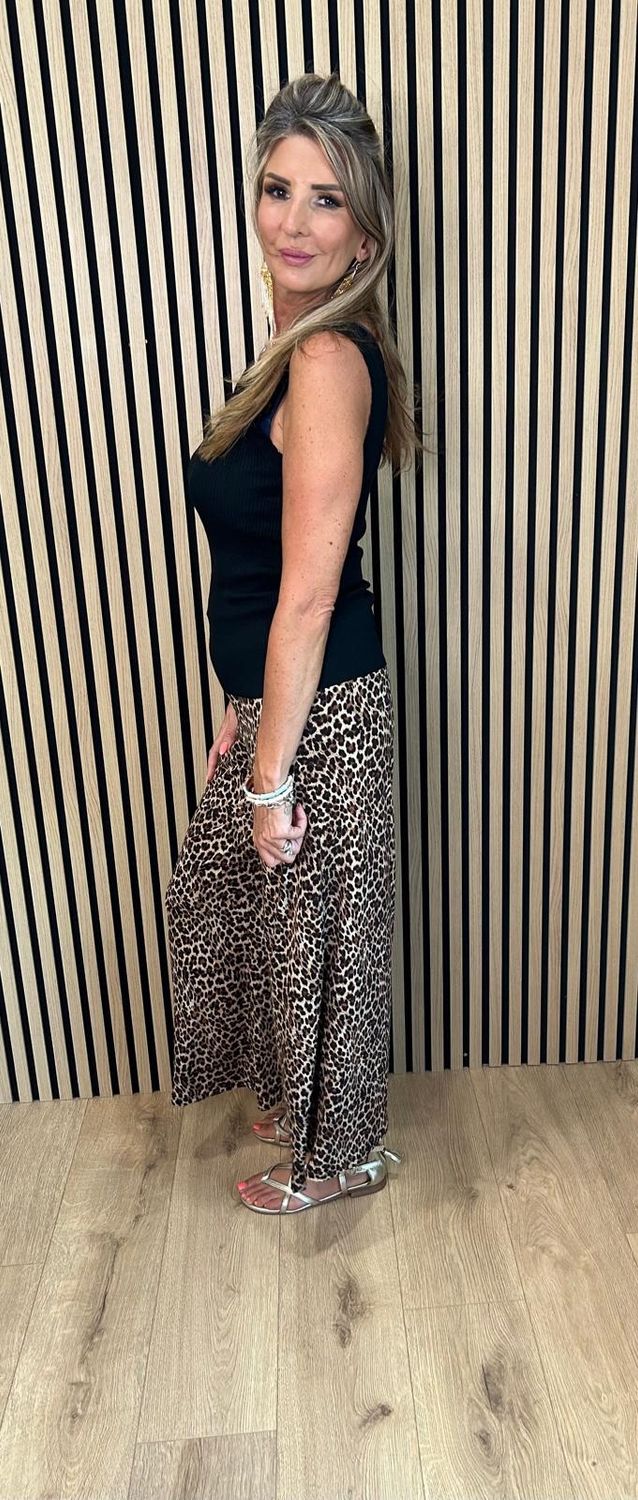 Leopard Print Wide Leg Trousers