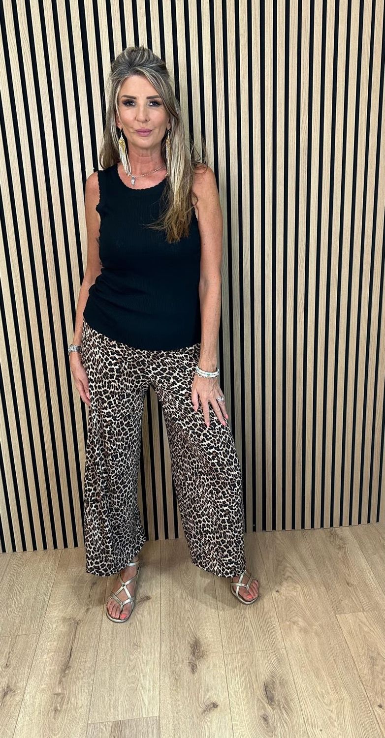 Leopard Print Wide Leg Trousers