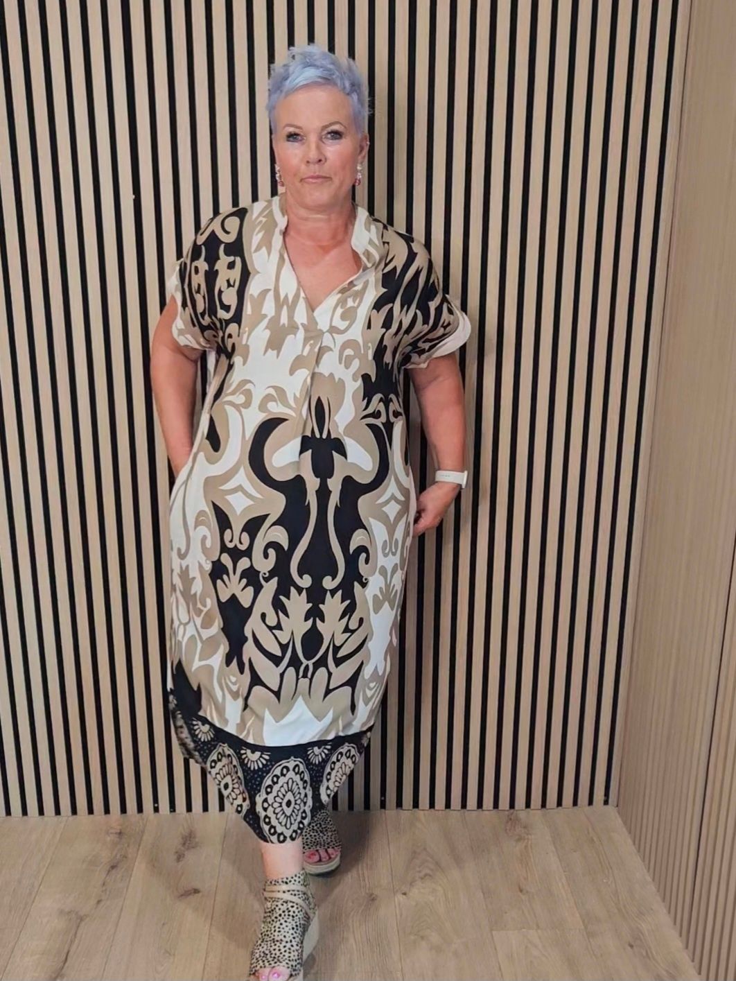 Baroque Print V-Neck Dress