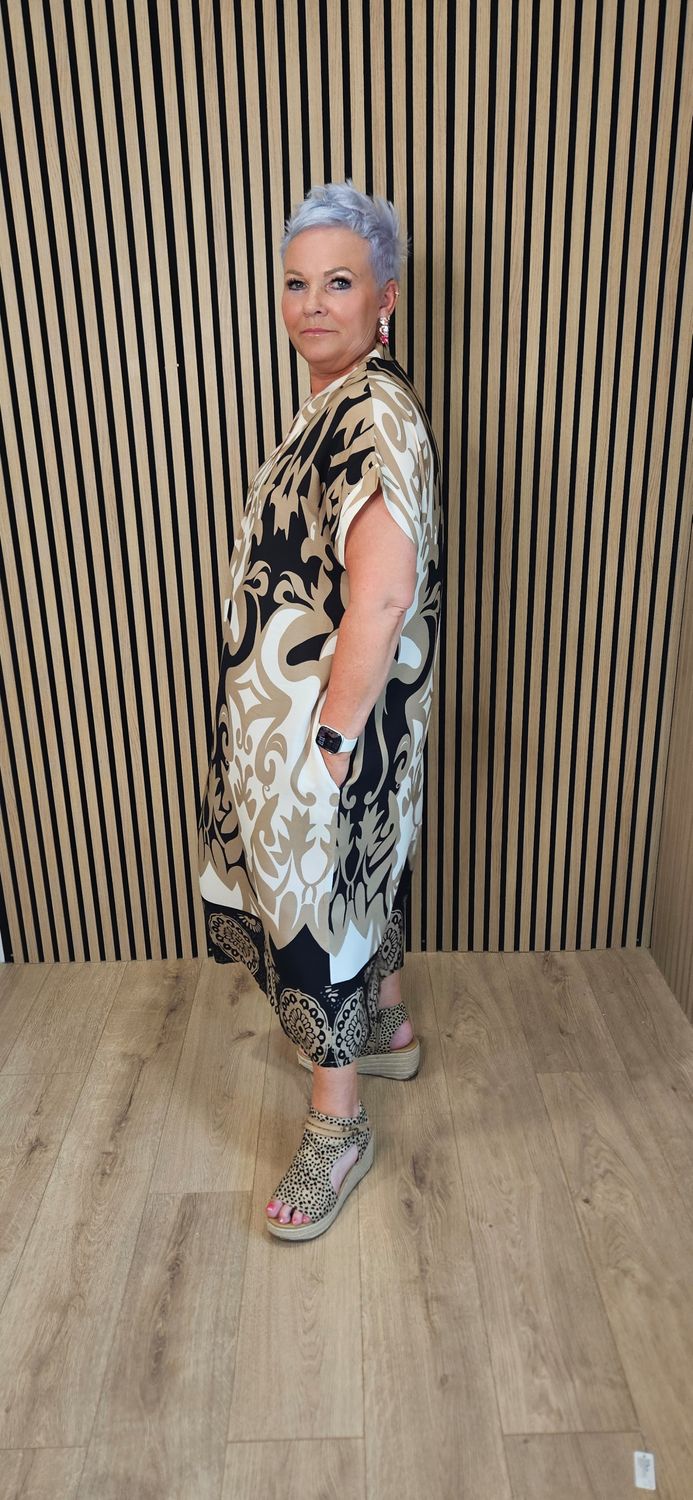 Baroque Print V-Neck Dress