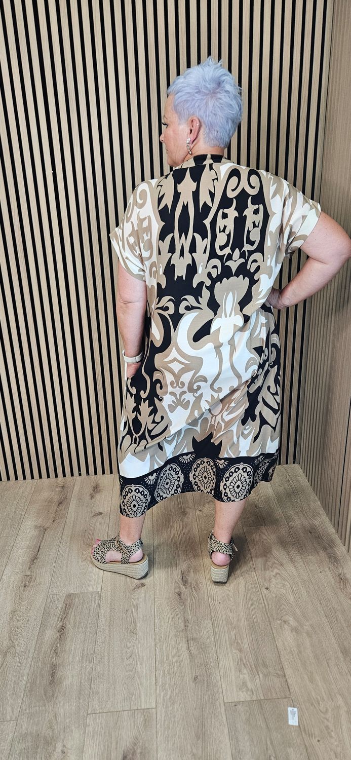 Baroque Print V-Neck Dress