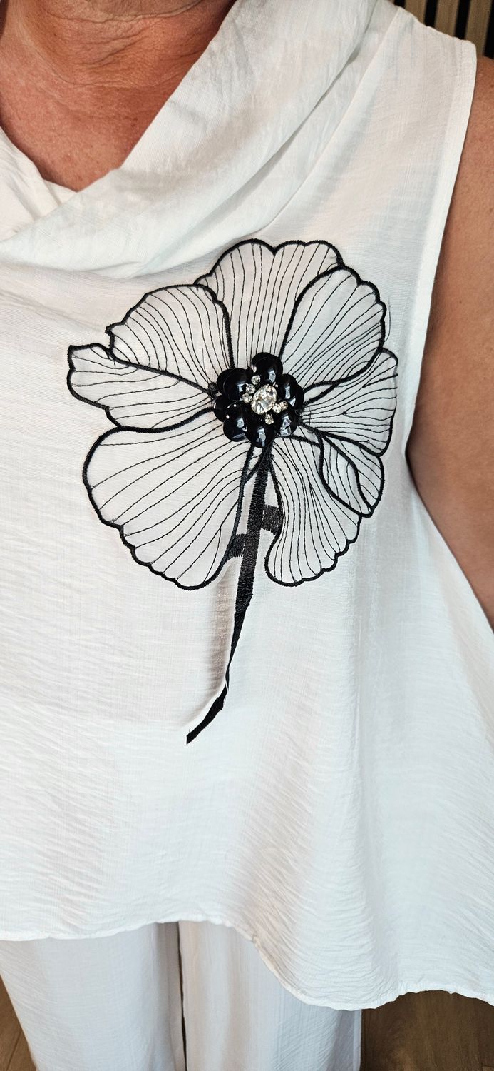 Floral Appliqué Two-Piece Set – White