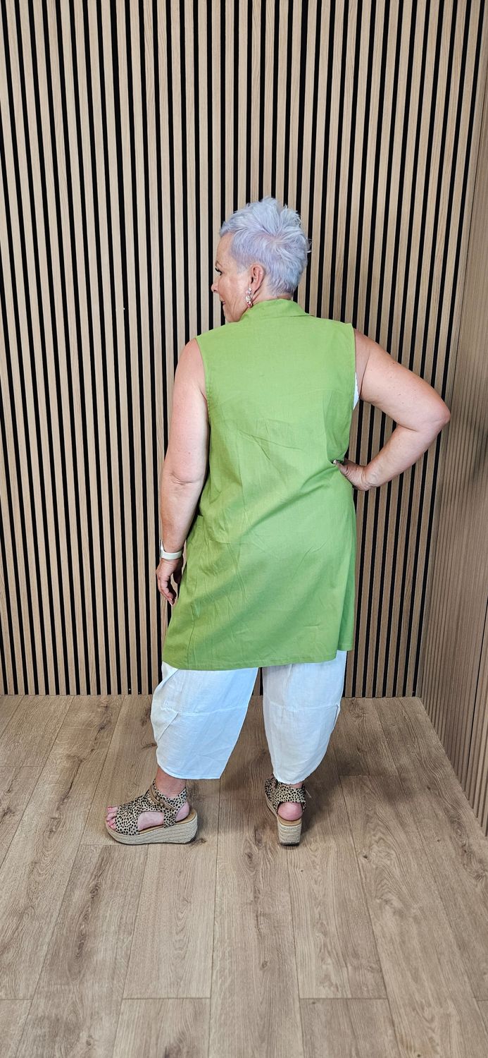 Linen Blend Longline Waistcoat – Lime