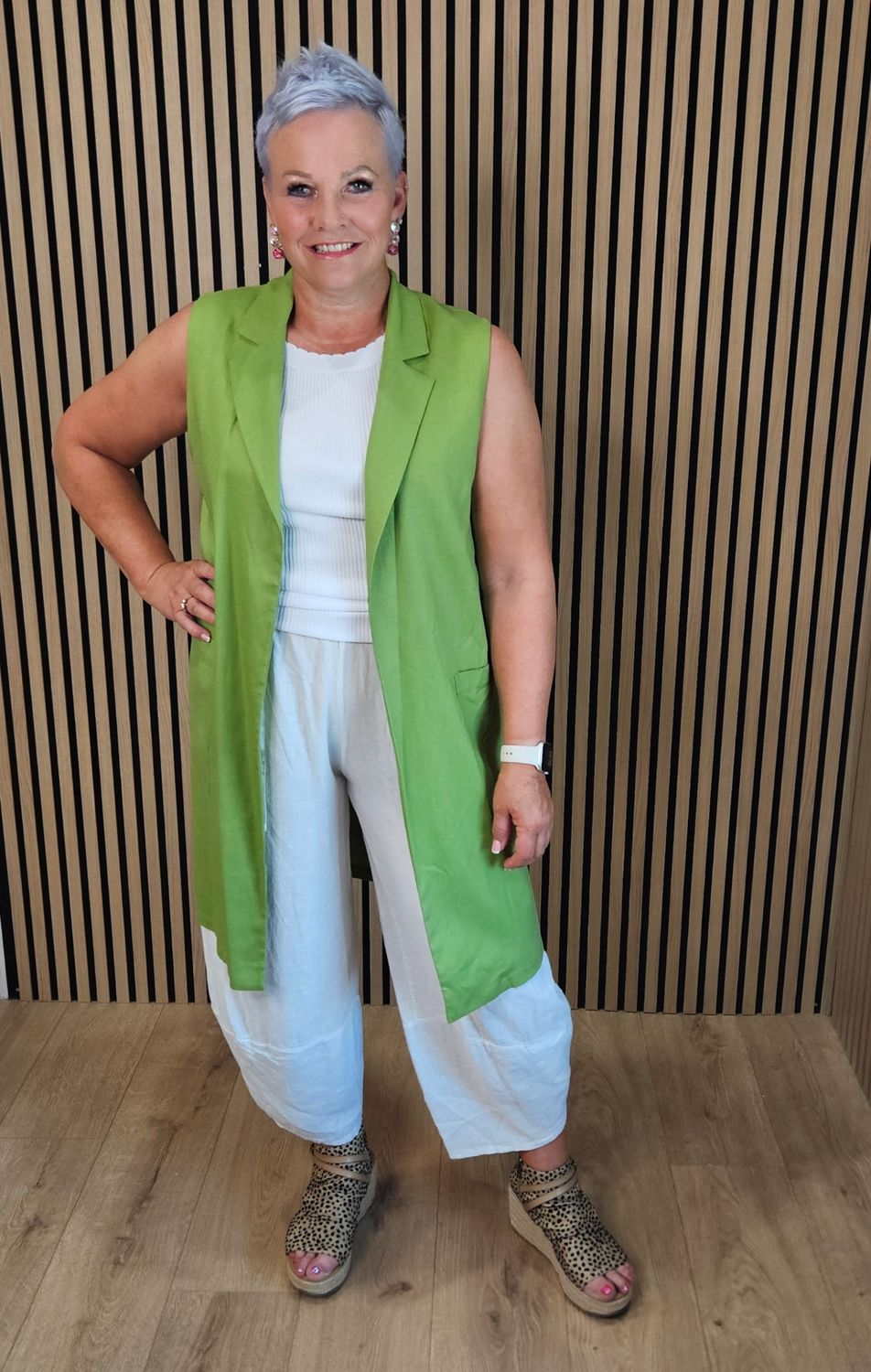Linen Blend Longline Waistcoat – Lime