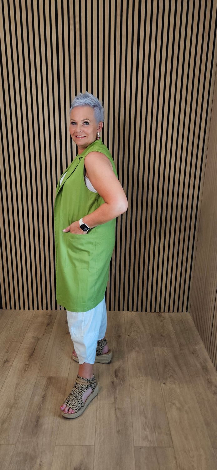 Linen Blend Longline Waistcoat – Lime