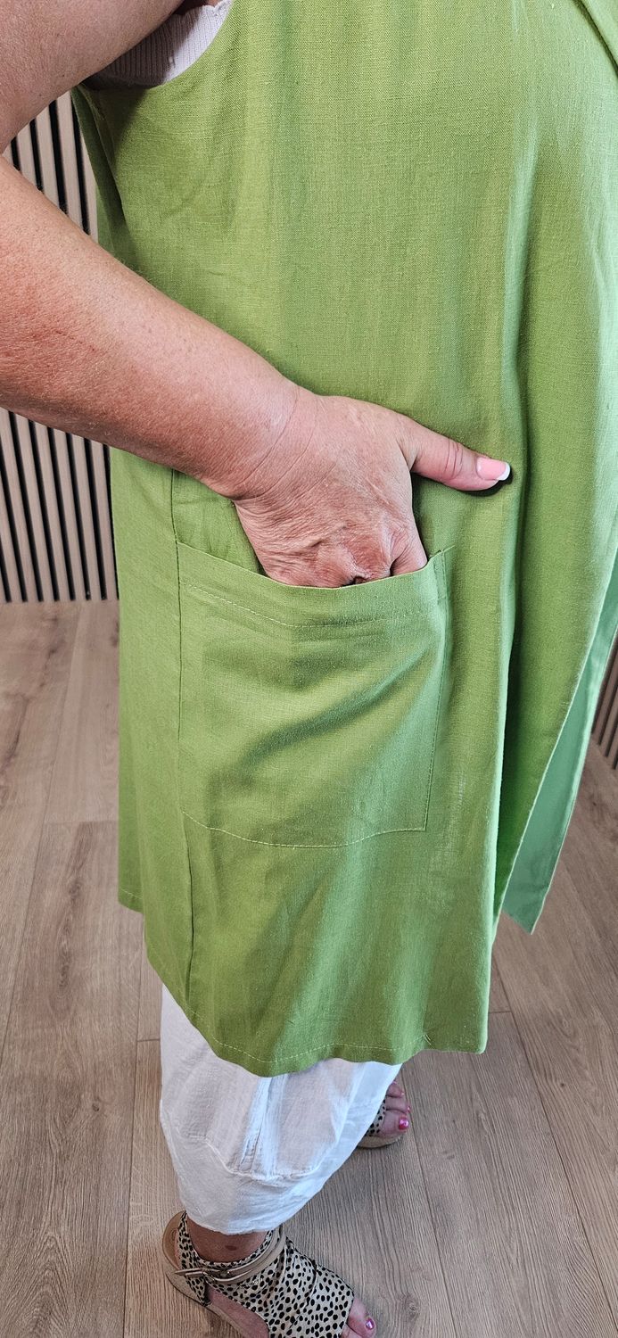 Linen Blend Longline Waistcoat – Lime