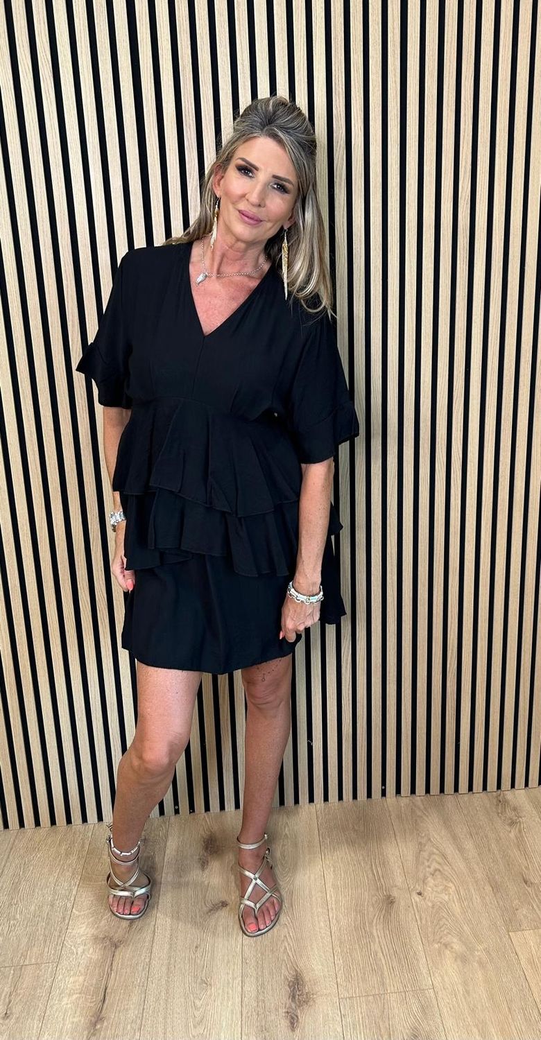 Tiered Frill Dress –  Black