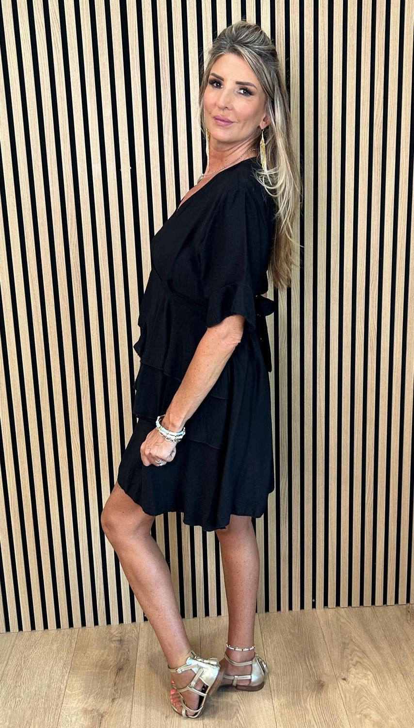 Tiered Frill Dress –  Black