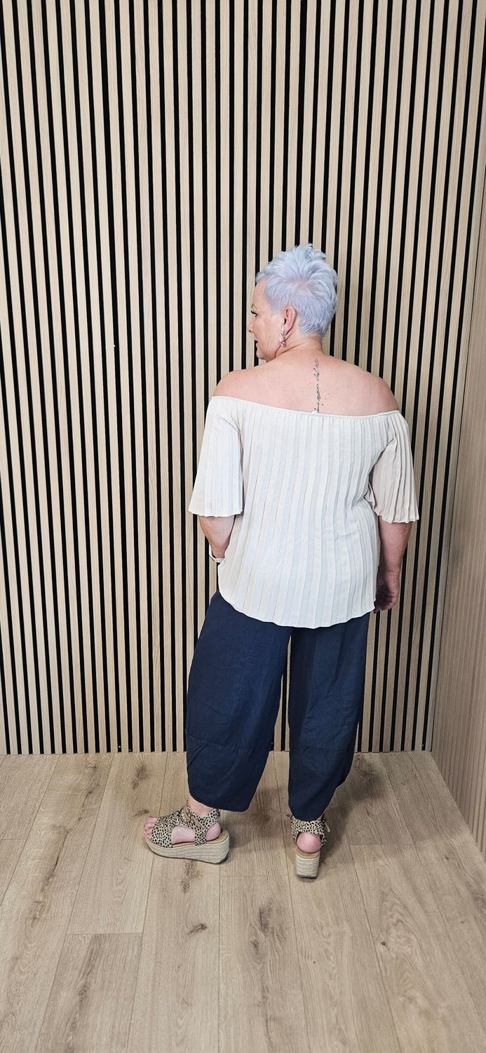 Pleated Bardot Top – Stone