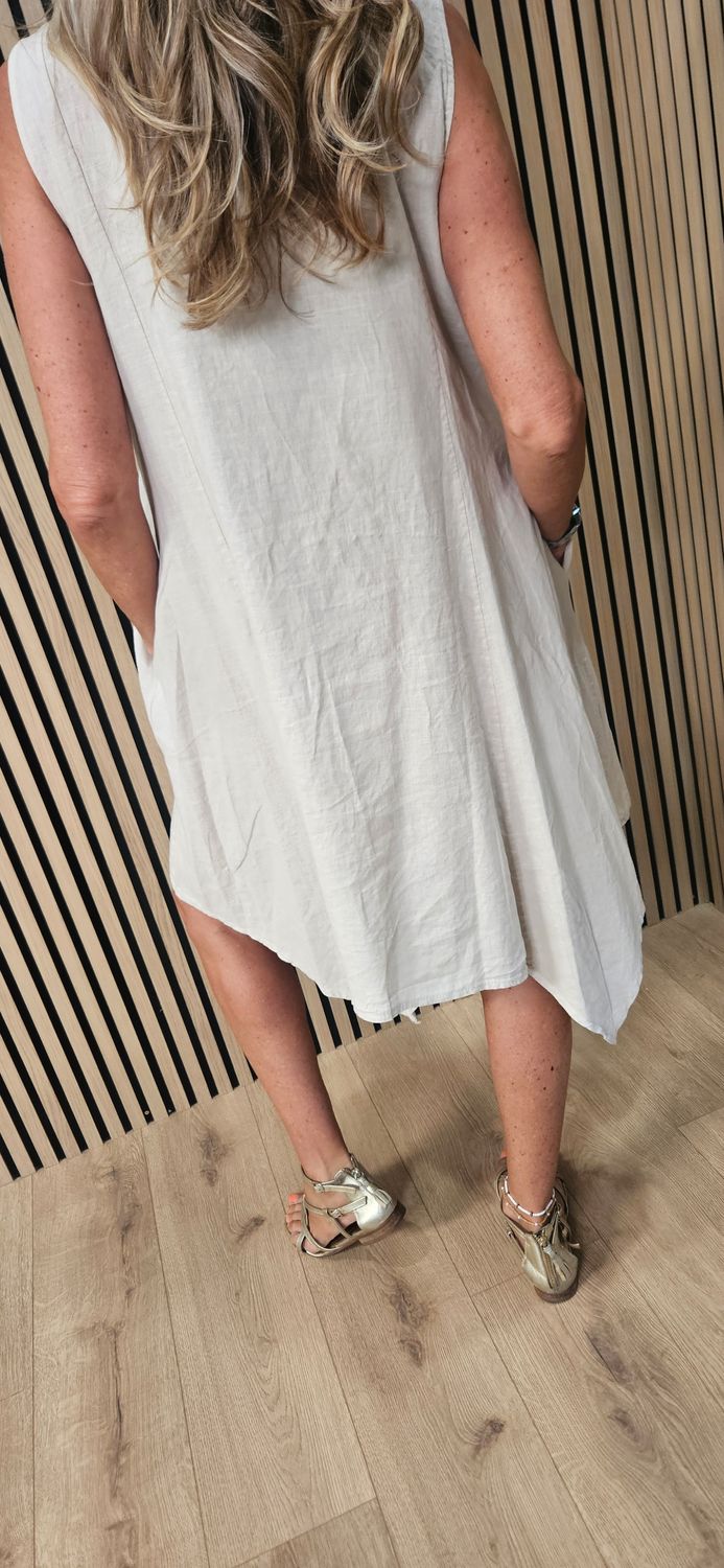 Linen Blend Asymmetric Dress – Stone