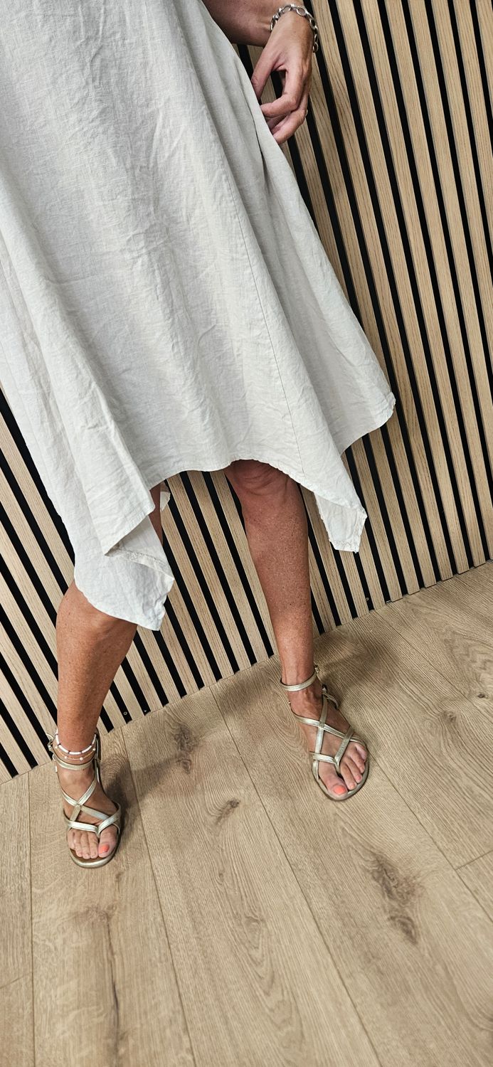 Linen Blend Asymmetric Dress – Stone