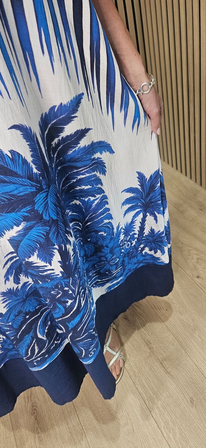 Flyout Botanical Print Swing Maxi Dress – Blue