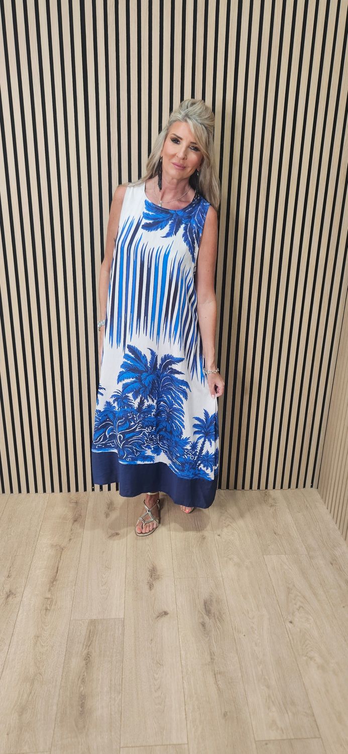 Flyout Botanical Print Swing Maxi Dress – Blue