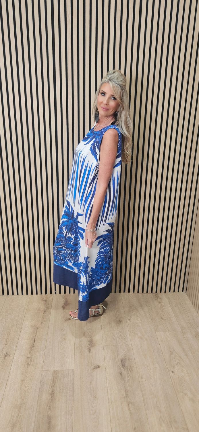 Flyout Botanical Print Swing Maxi Dress – Blue