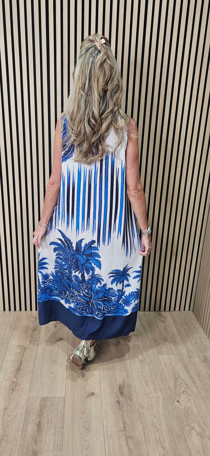 Flyout Botanical Print Swing Maxi Dress – Blue