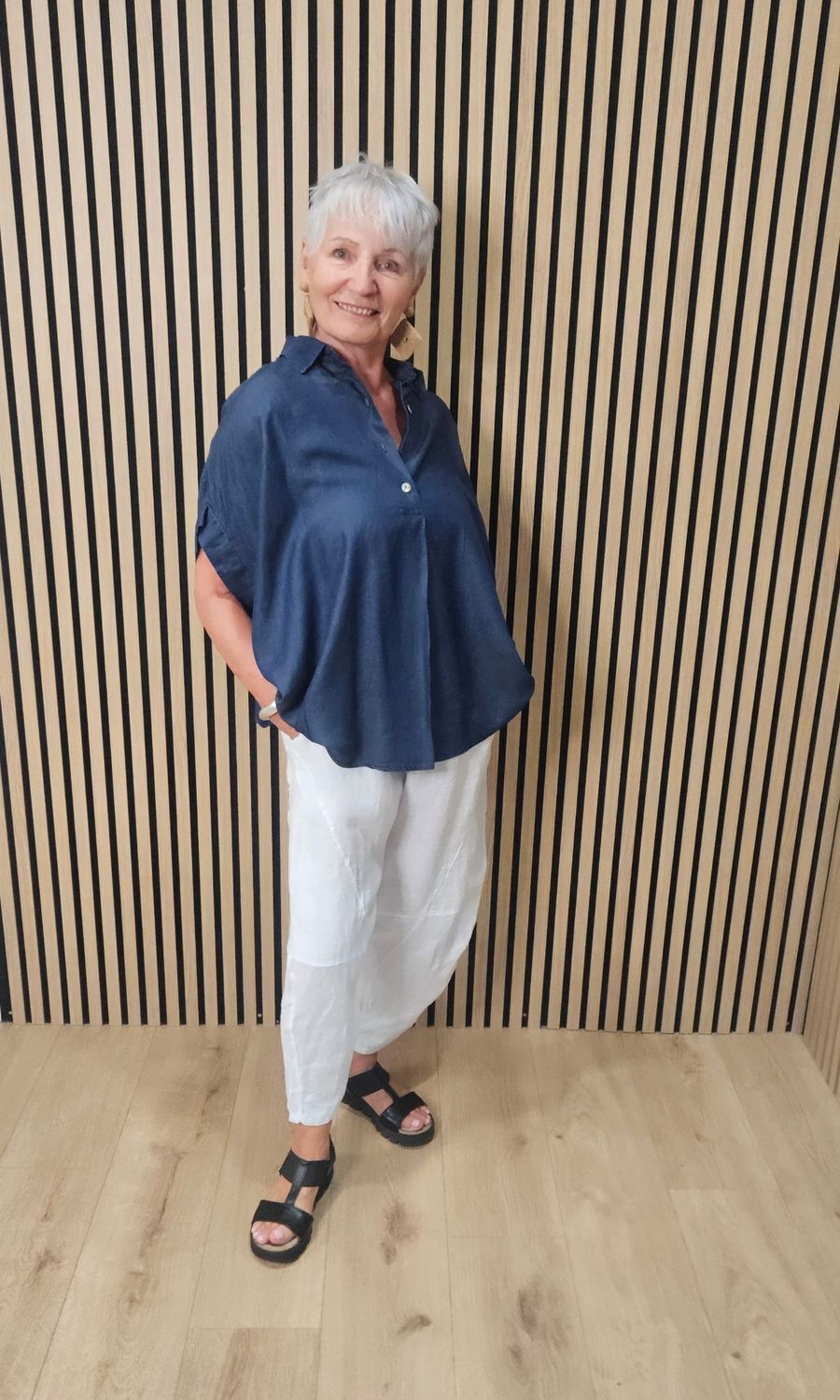 Lyocell Collared Oversized Top