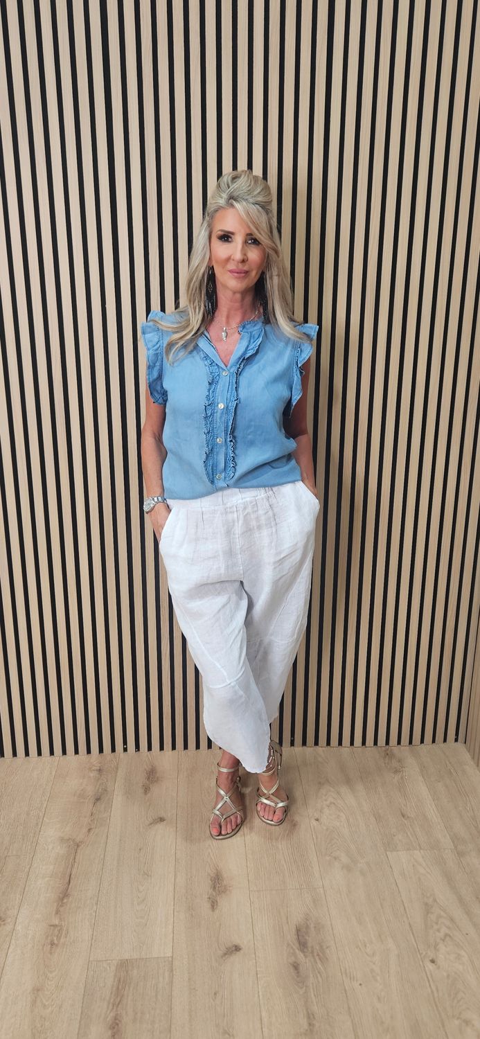 Frill Sleeve Lyocell Blouse