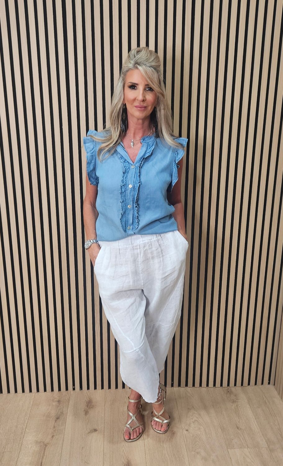 Frill Sleeve Lyocell Blouse