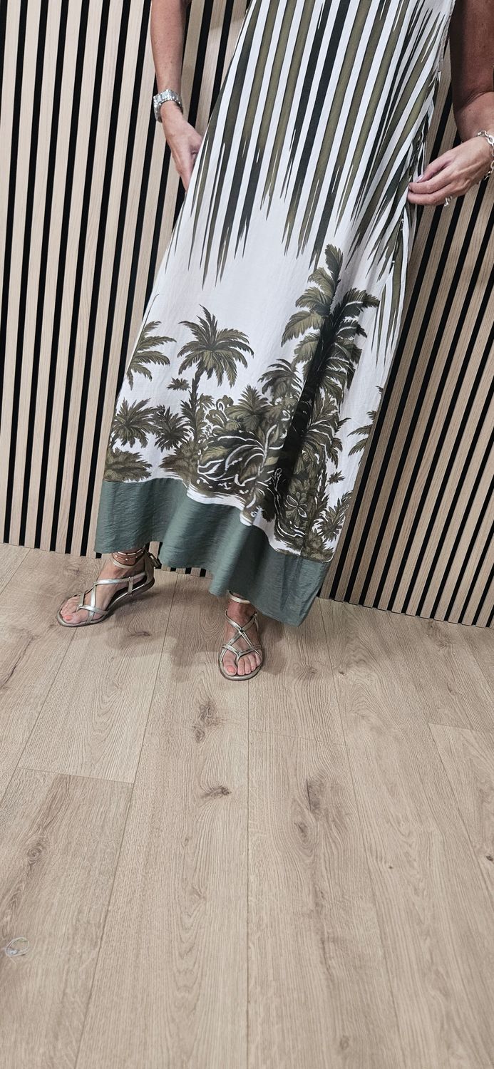 Flyout Botanical Print Swing Maxi Dress – Green