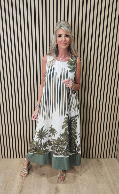Flyout Botanical Print Swing Maxi Dress – Green