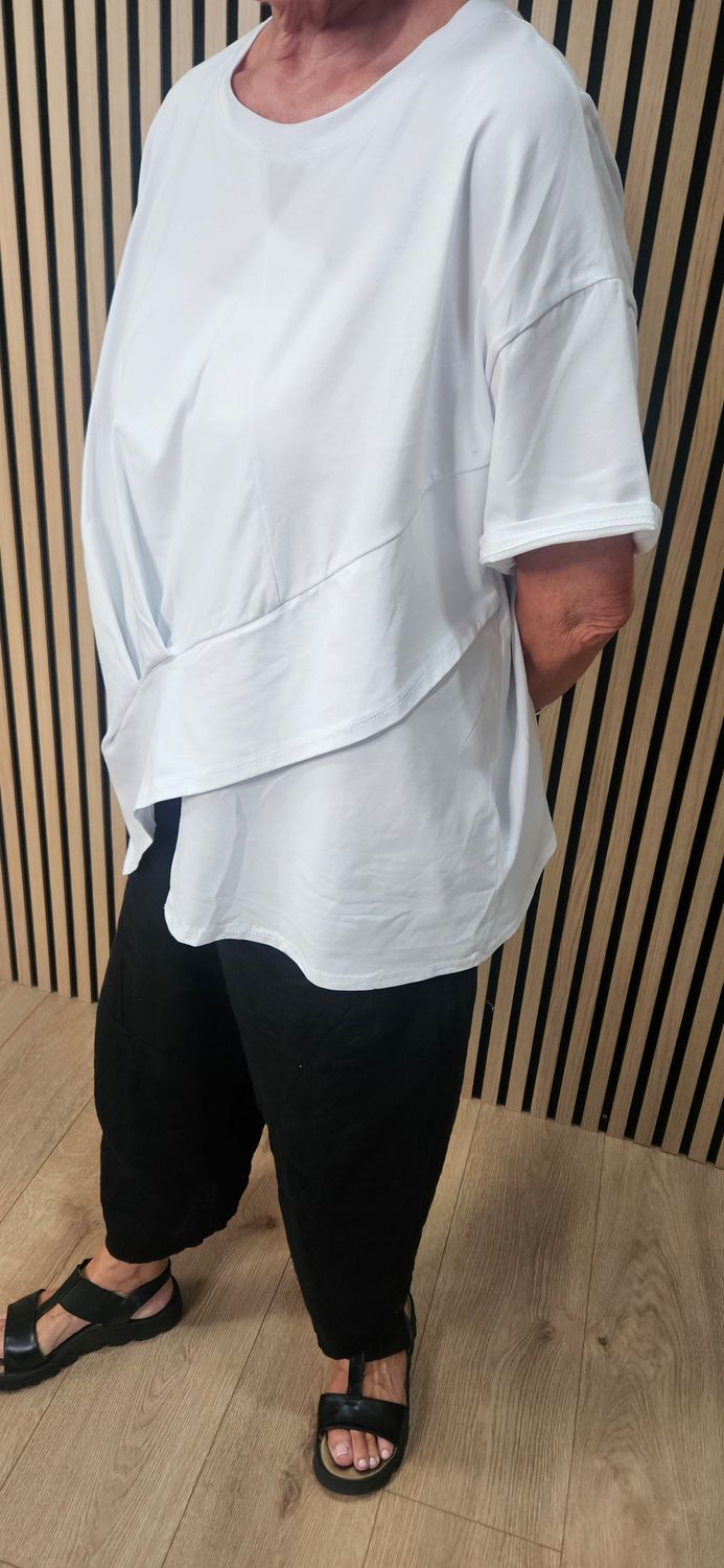 Asymmetric Twist Front T-Shirt - White