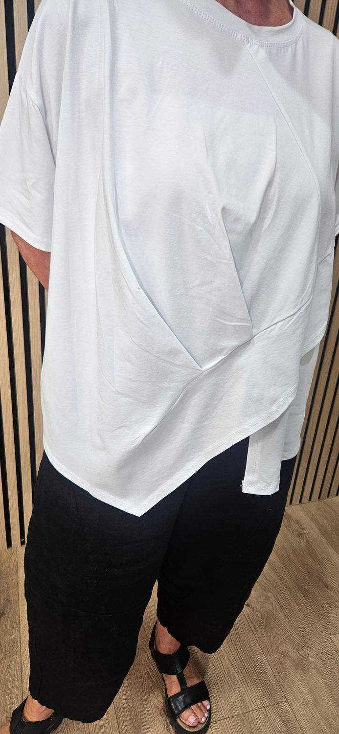 Asymmetric Twist Front T-Shirt - White