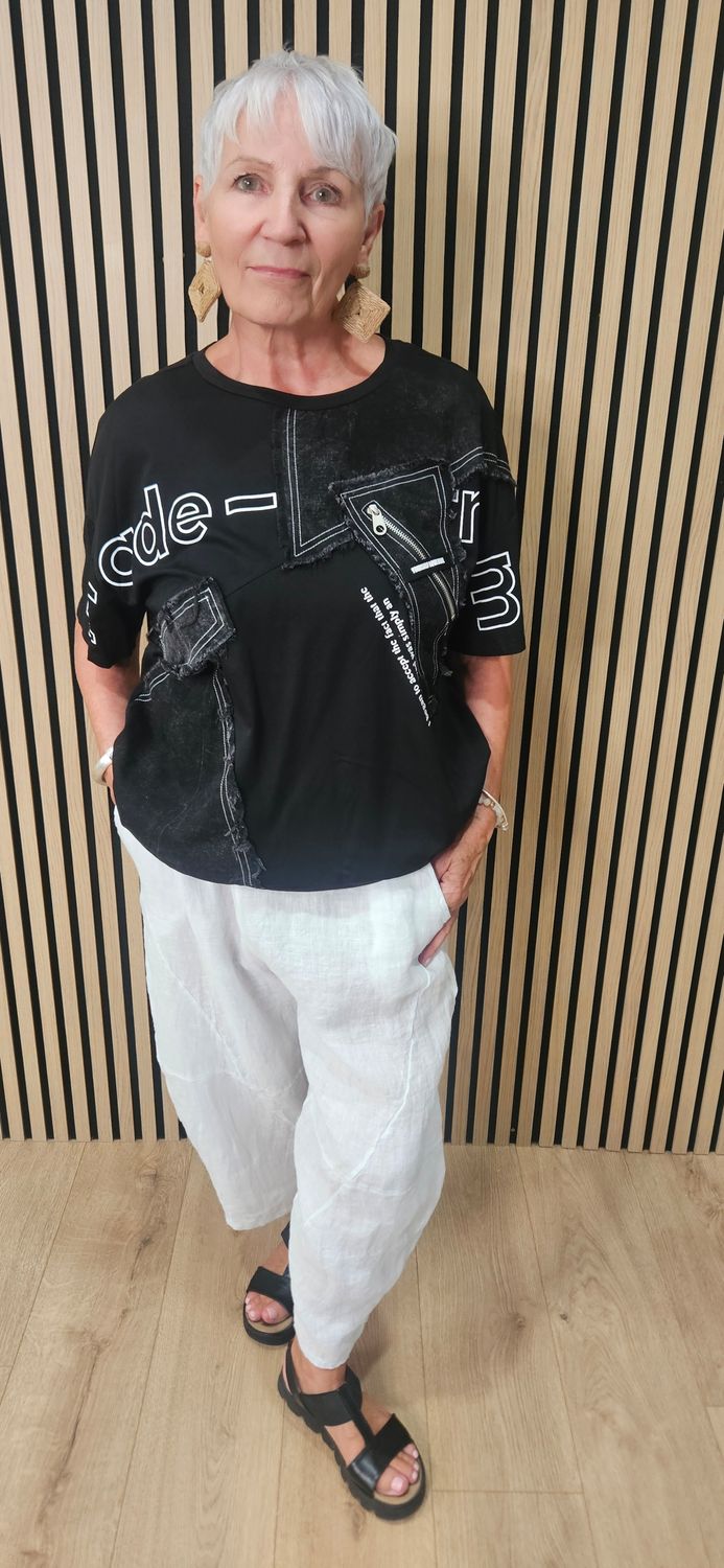 Denim Patch Graphic Top