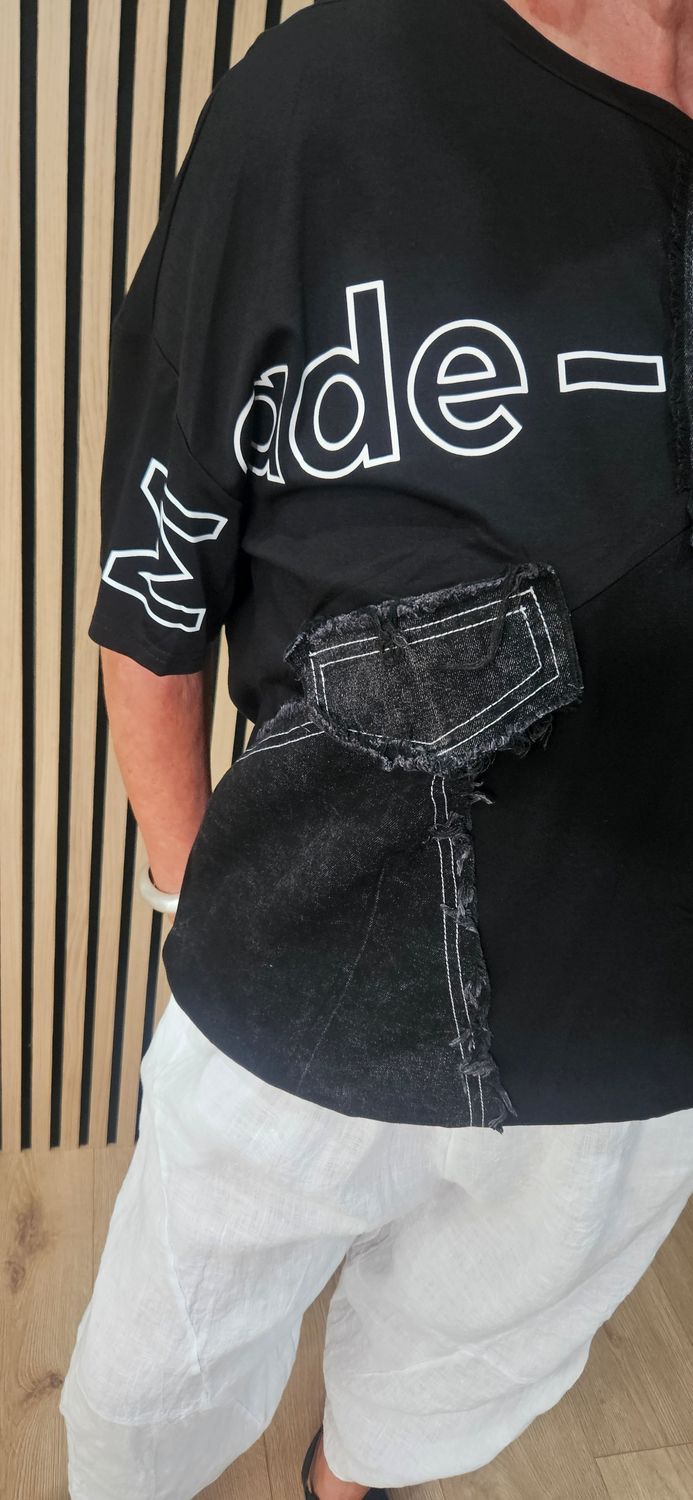 Denim Patch Graphic Top