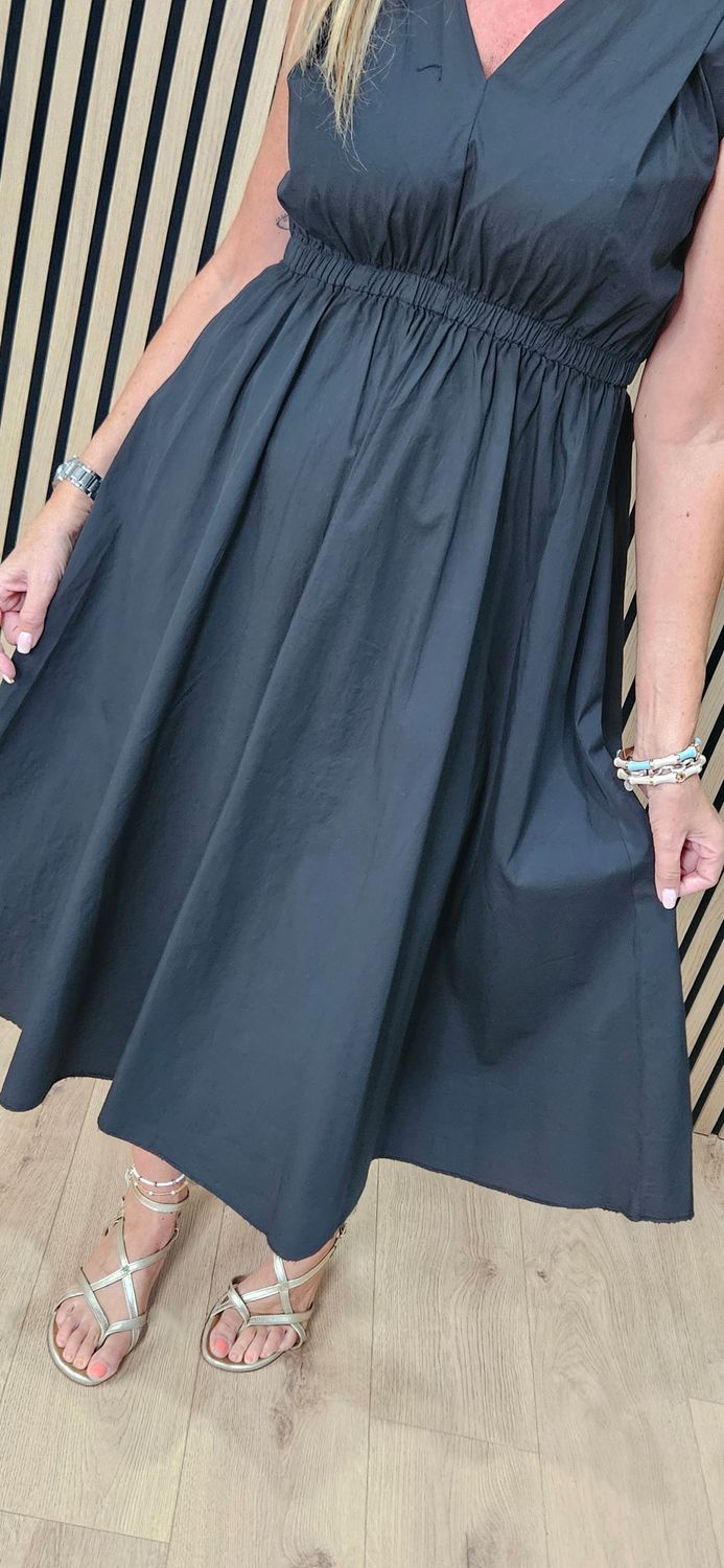 Sleeveless Cotton Midi Dress – Black
