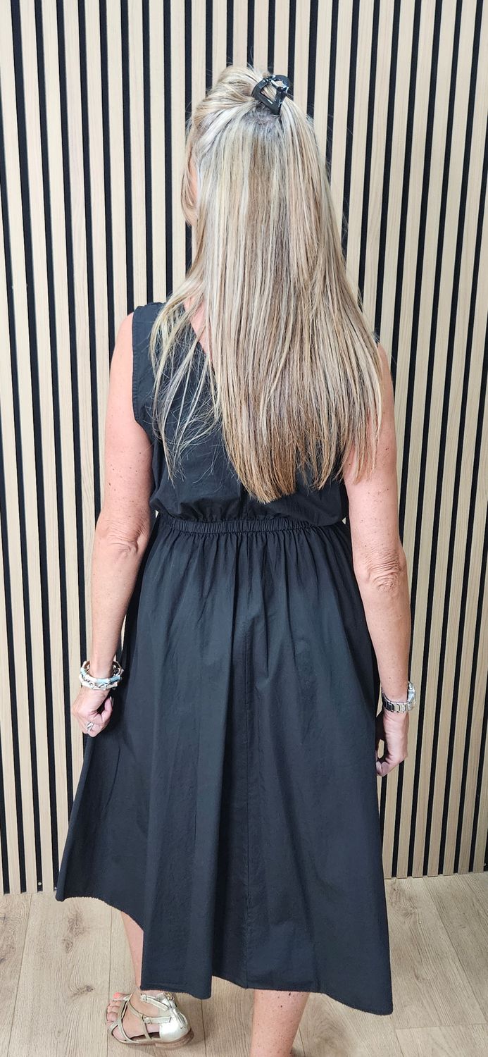 Sleeveless Cotton Midi Dress – Black