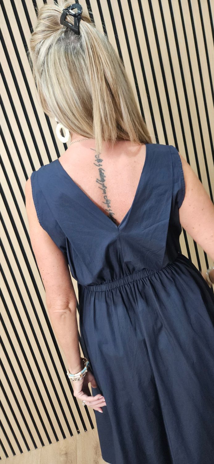 Sleeveless Cotton Midi Dress – Navy