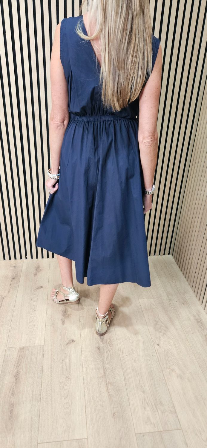 Sleeveless Cotton Midi Dress – Navy