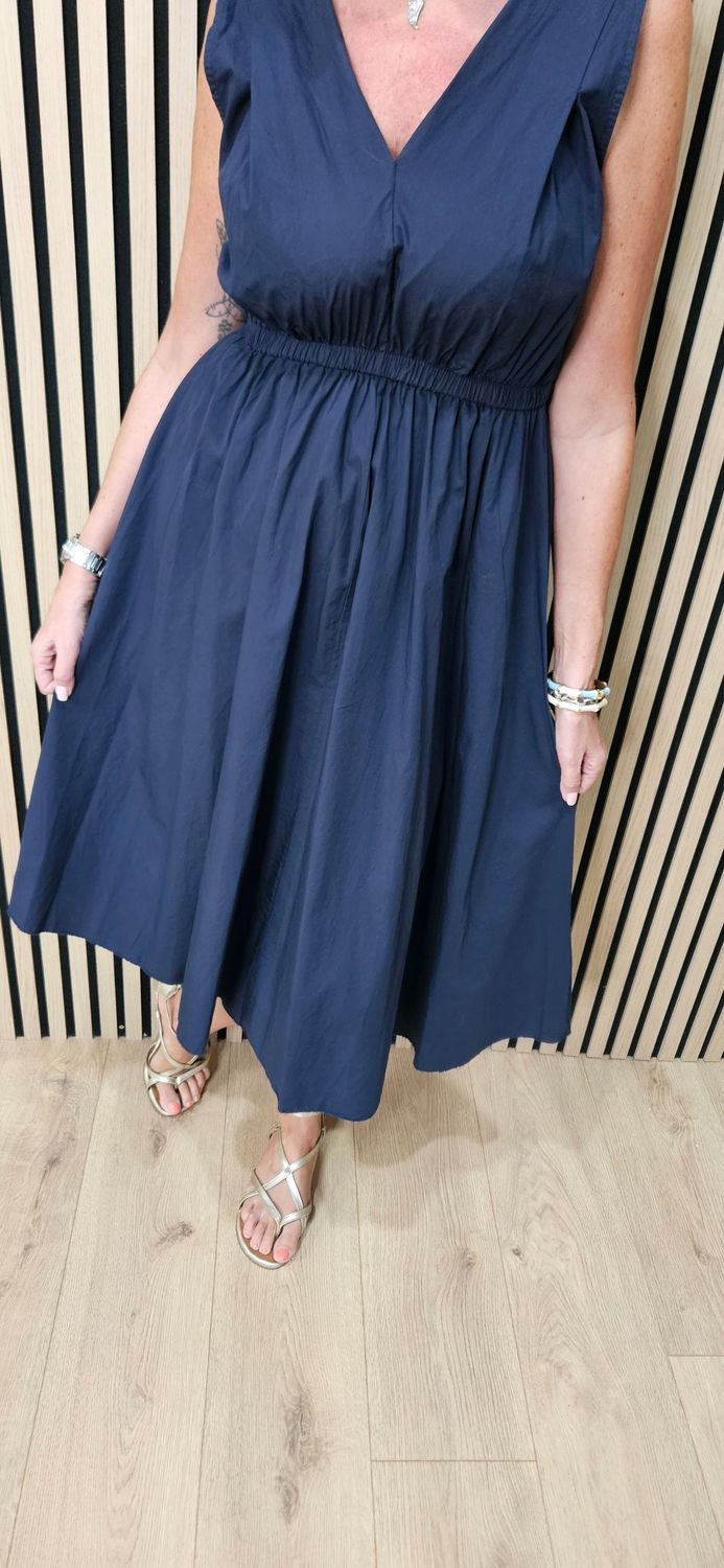 Sleeveless Cotton Midi Dress – Navy
