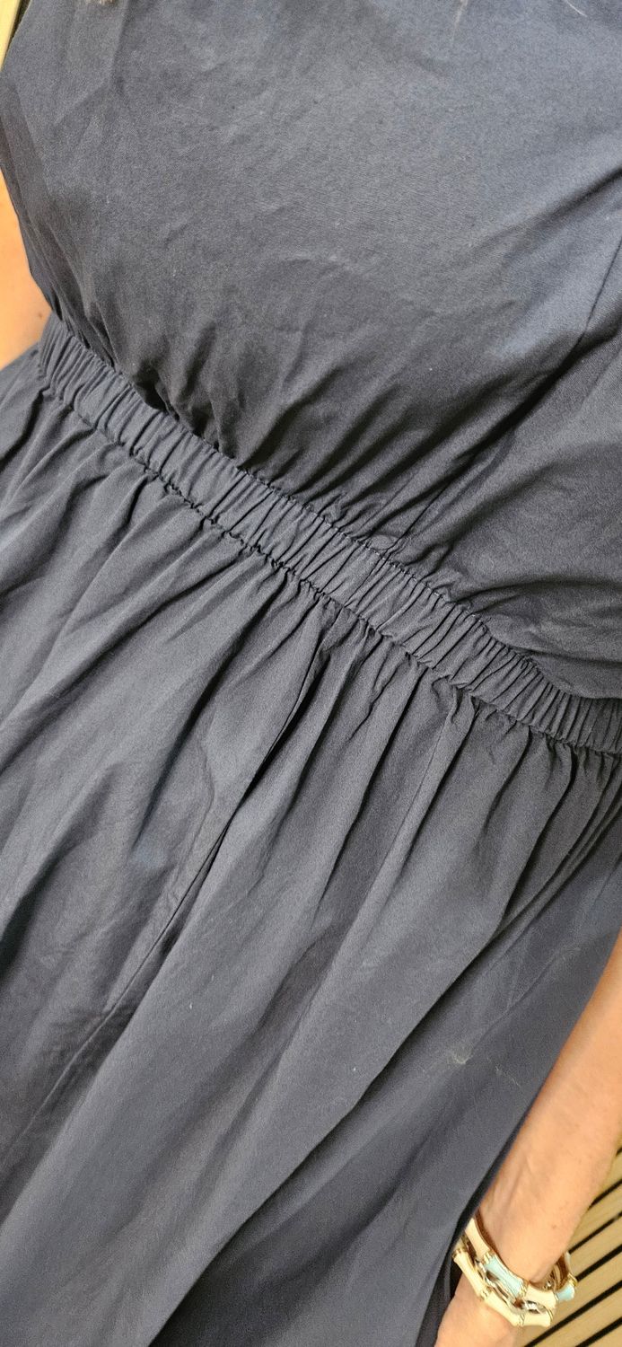 Sleeveless Cotton Midi Dress – Navy