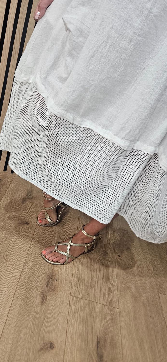 Linen Blend Layered Pocket Dress – White