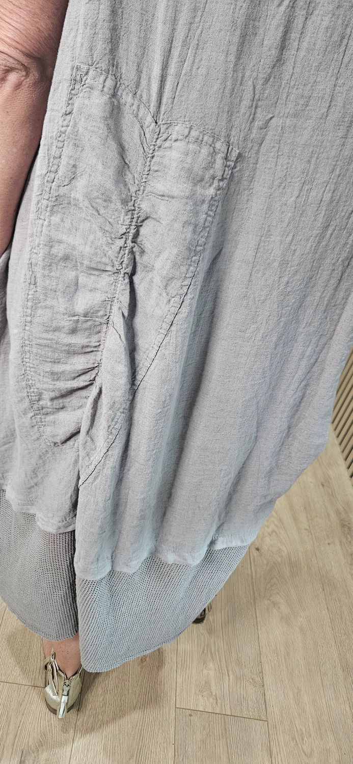 Linen Blend Layered Pocket Dress – Taupe