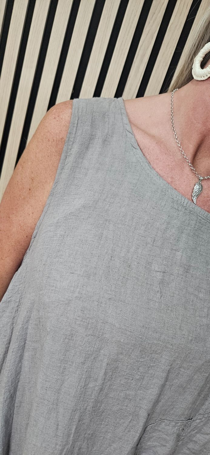 Linen Blend Layered Pocket Dress – Taupe