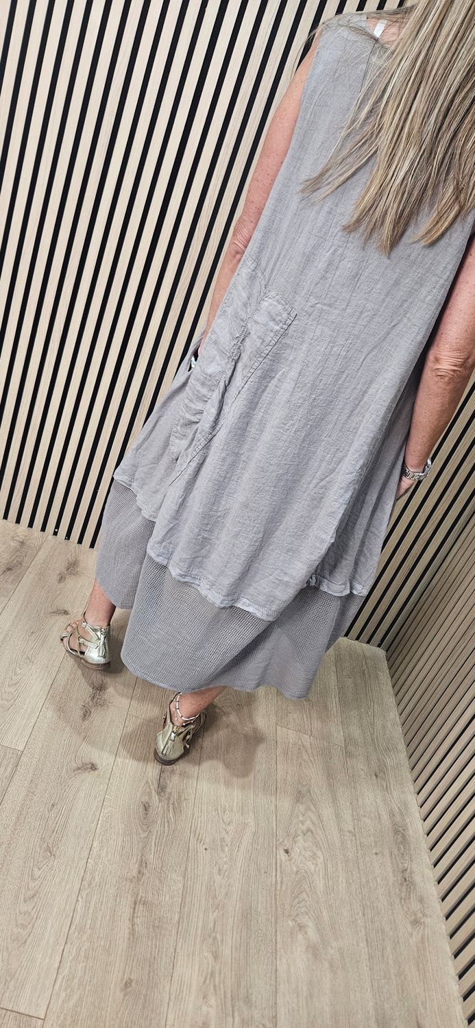 Linen Blend Layered Pocket Dress – Taupe