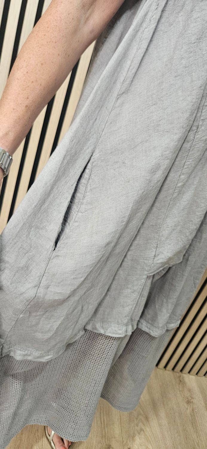 Linen Blend Layered Pocket Dress – Taupe