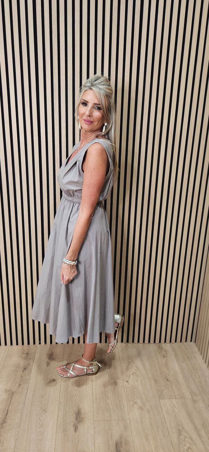 Sleeveless Cotton Midi Dress – Taupe