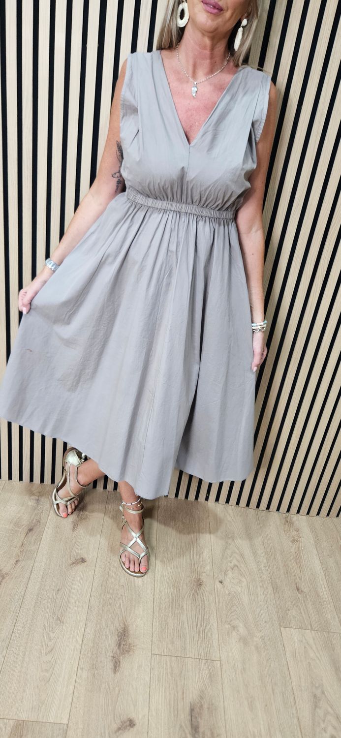 Sleeveless Cotton Midi Dress – Taupe