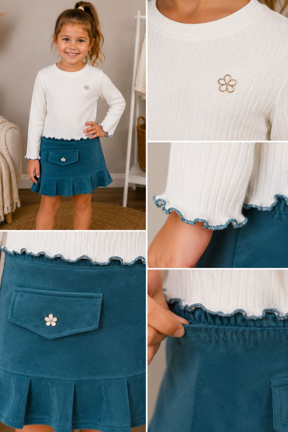 Ribbed Top &amp; Frill Skort Two-Piece Set