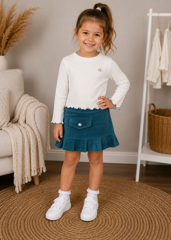 Ribbed Top &amp; Frill Skort Two-Piece Set