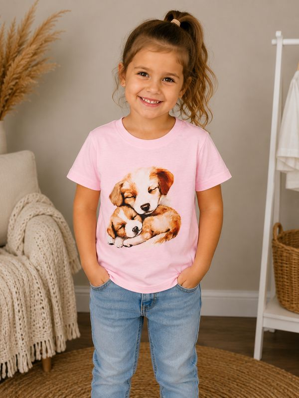 Puppy Print Cotton T-Shirt - Pink