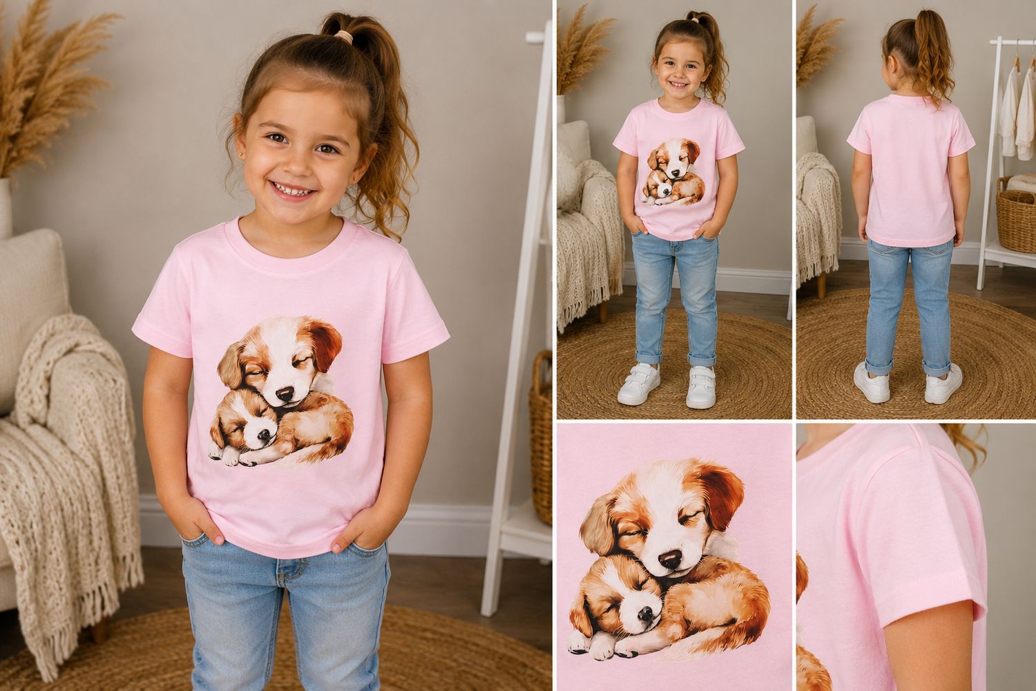 Puppy Print Cotton T-Shirt - Pink