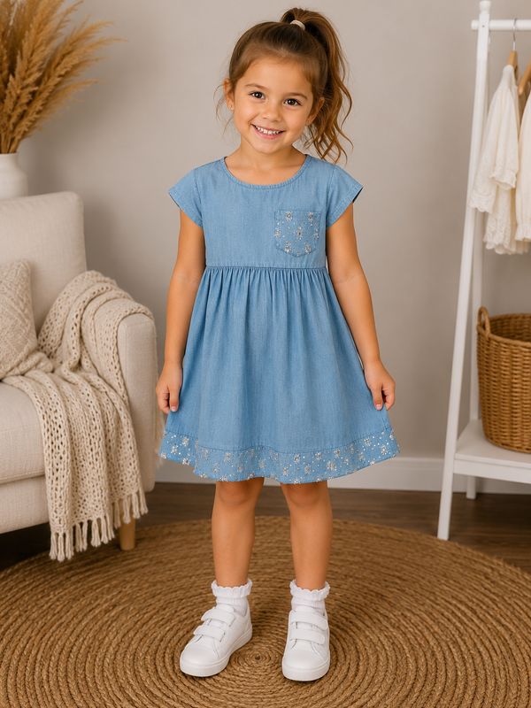 Sequin Pocket Denim Dress