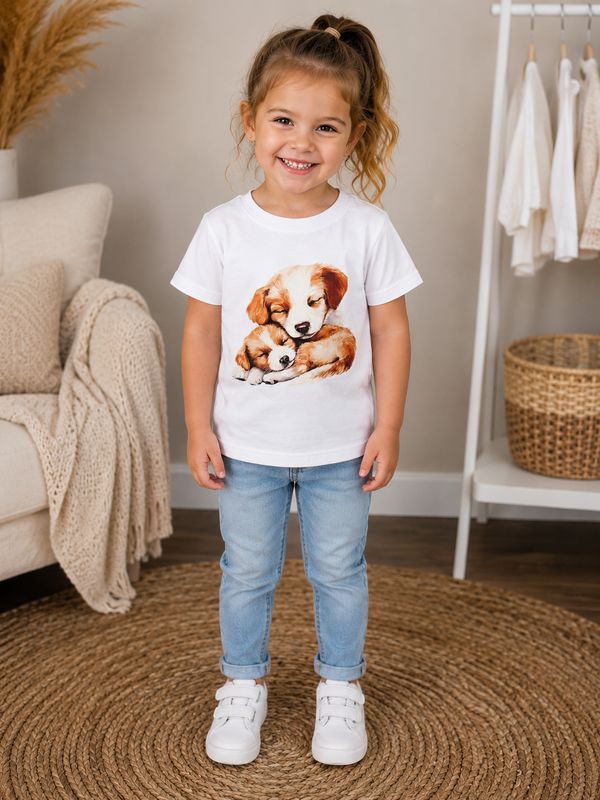 Puppy Print Cotton T-Shirt - White