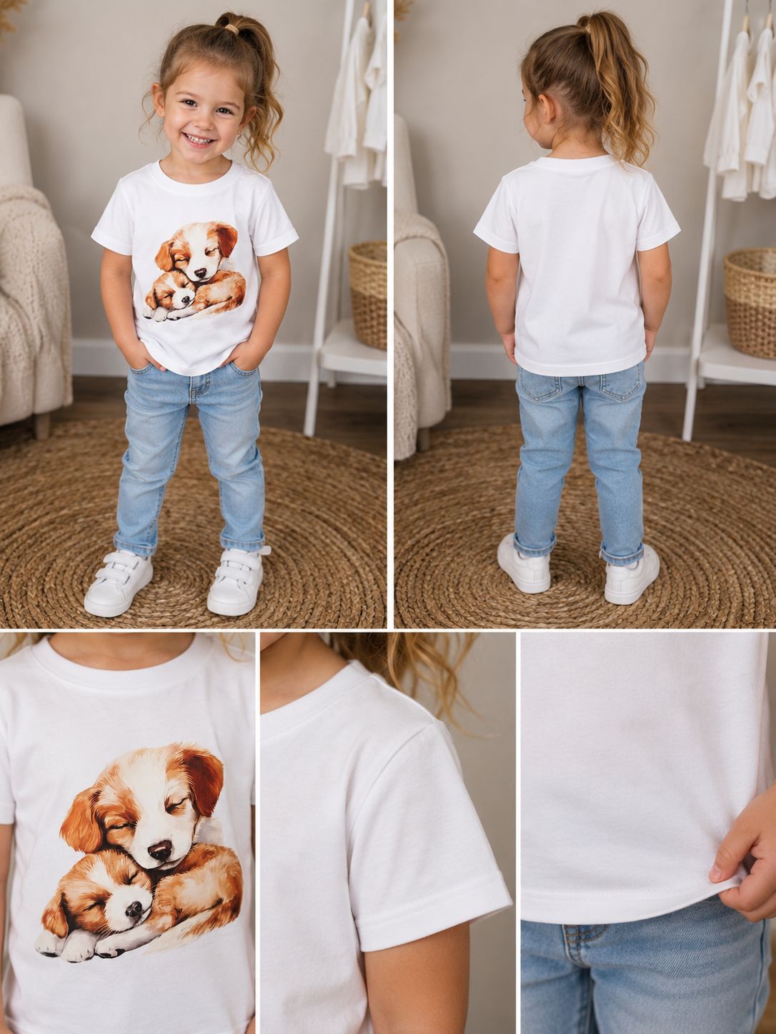 Puppy Print Cotton T-Shirt - White