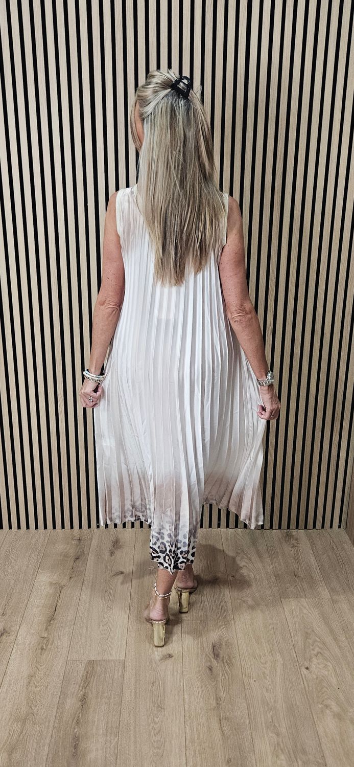 Pleated Leopard Border Maxi dress