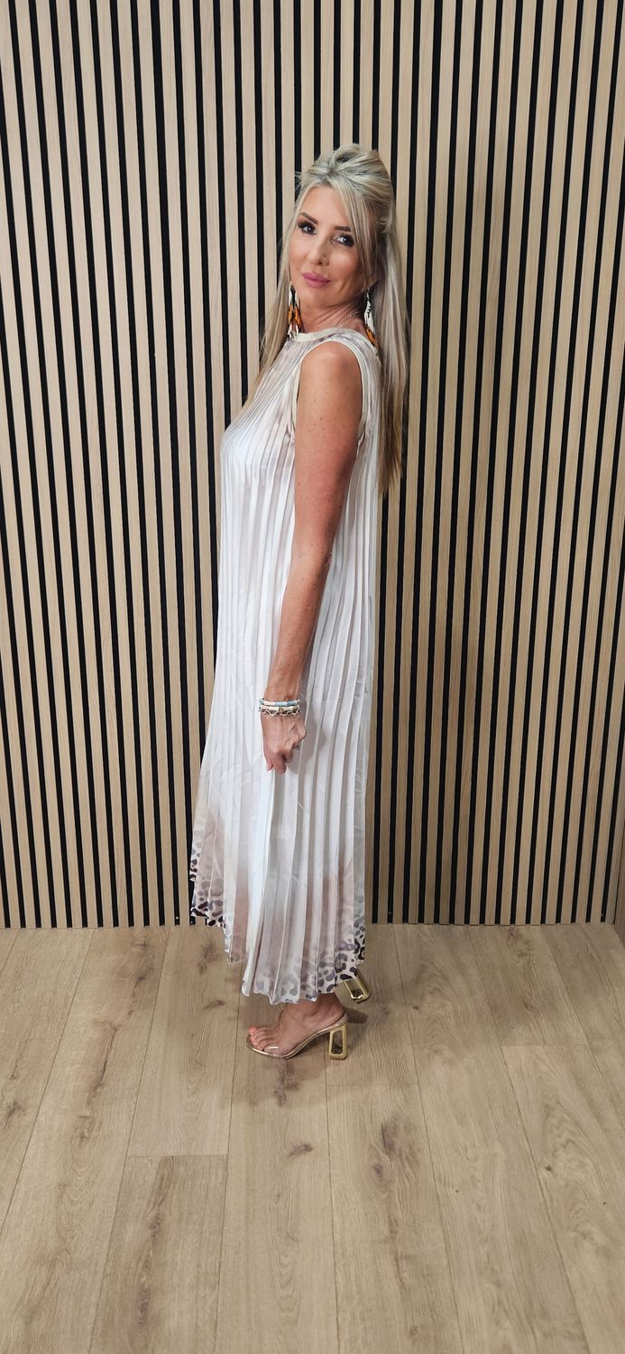 Pleated Leopard Border Maxi dress